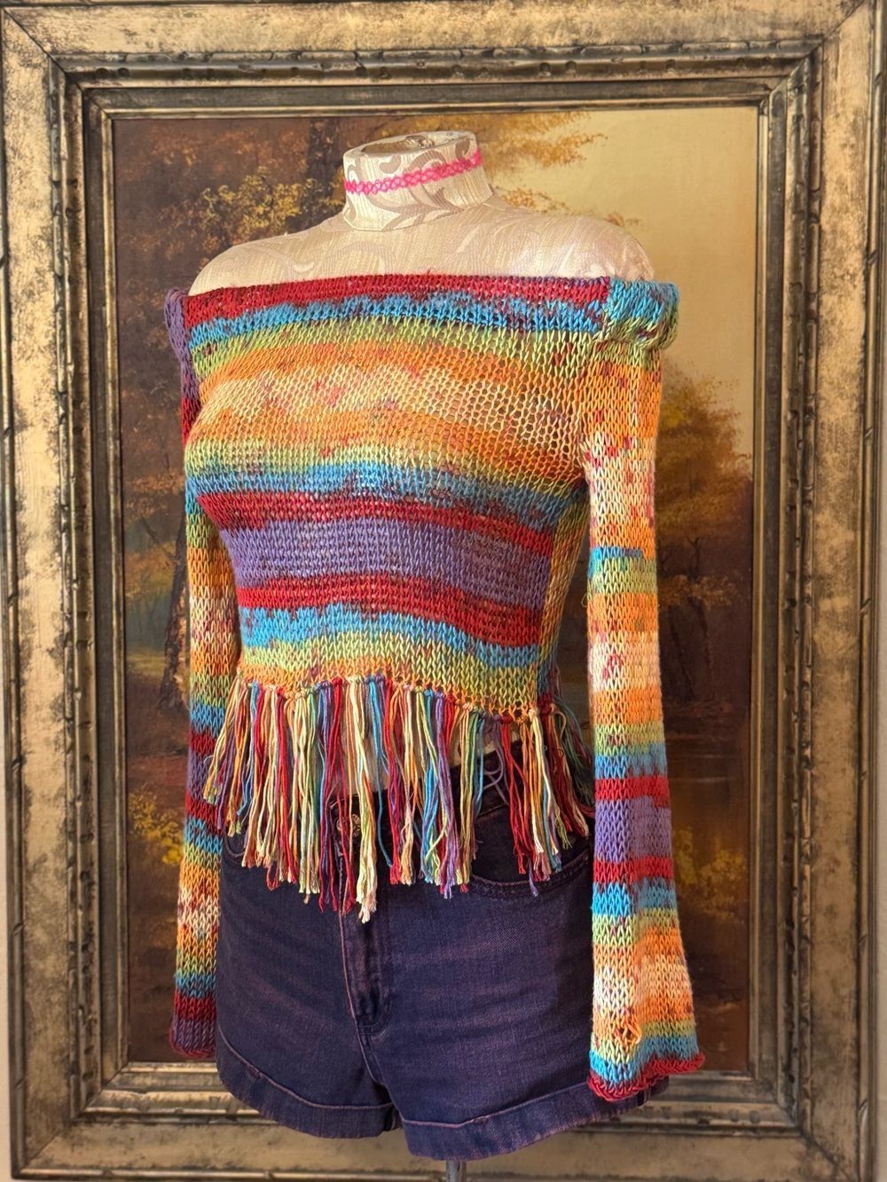 Love + Light The Label Handmade Grunge Rainbow Knit Fringe Sweater Dolls Kill XS